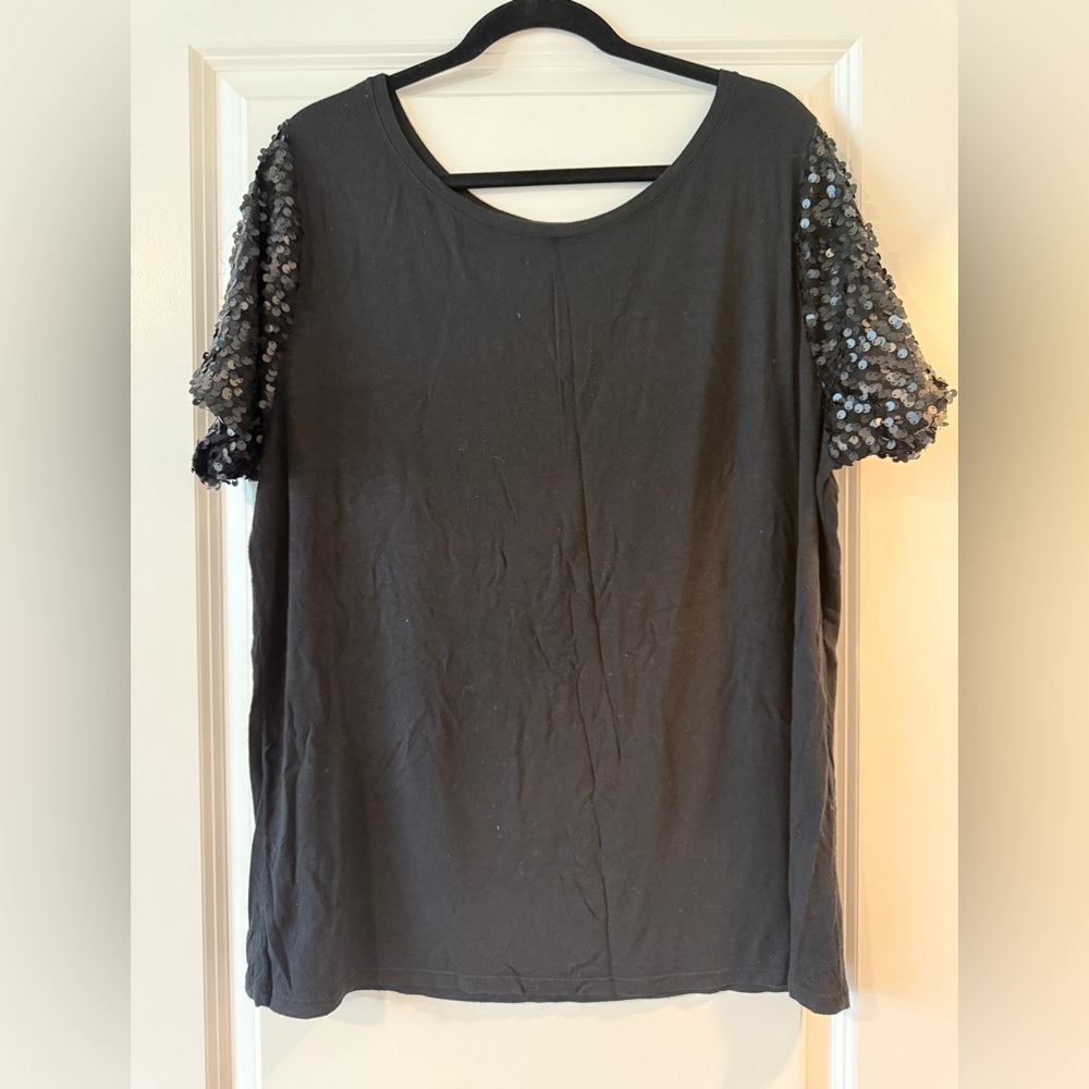 Black Sequin Sleeve Top